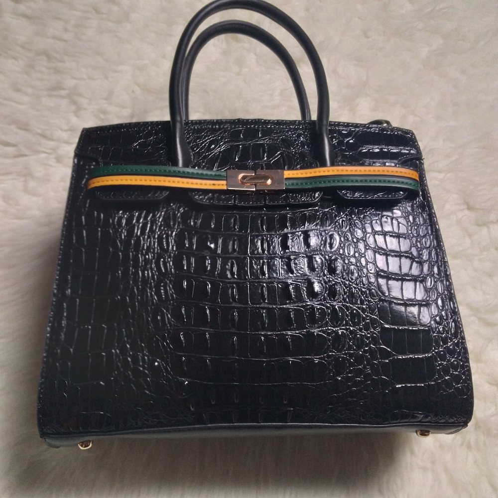 Diophy handbag faux black croc 12.5"w×11" deep